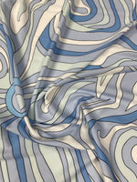 Abstract Swirl Pattern Fabric in Blue and Grey by the Metre - Whotex Fabrics London