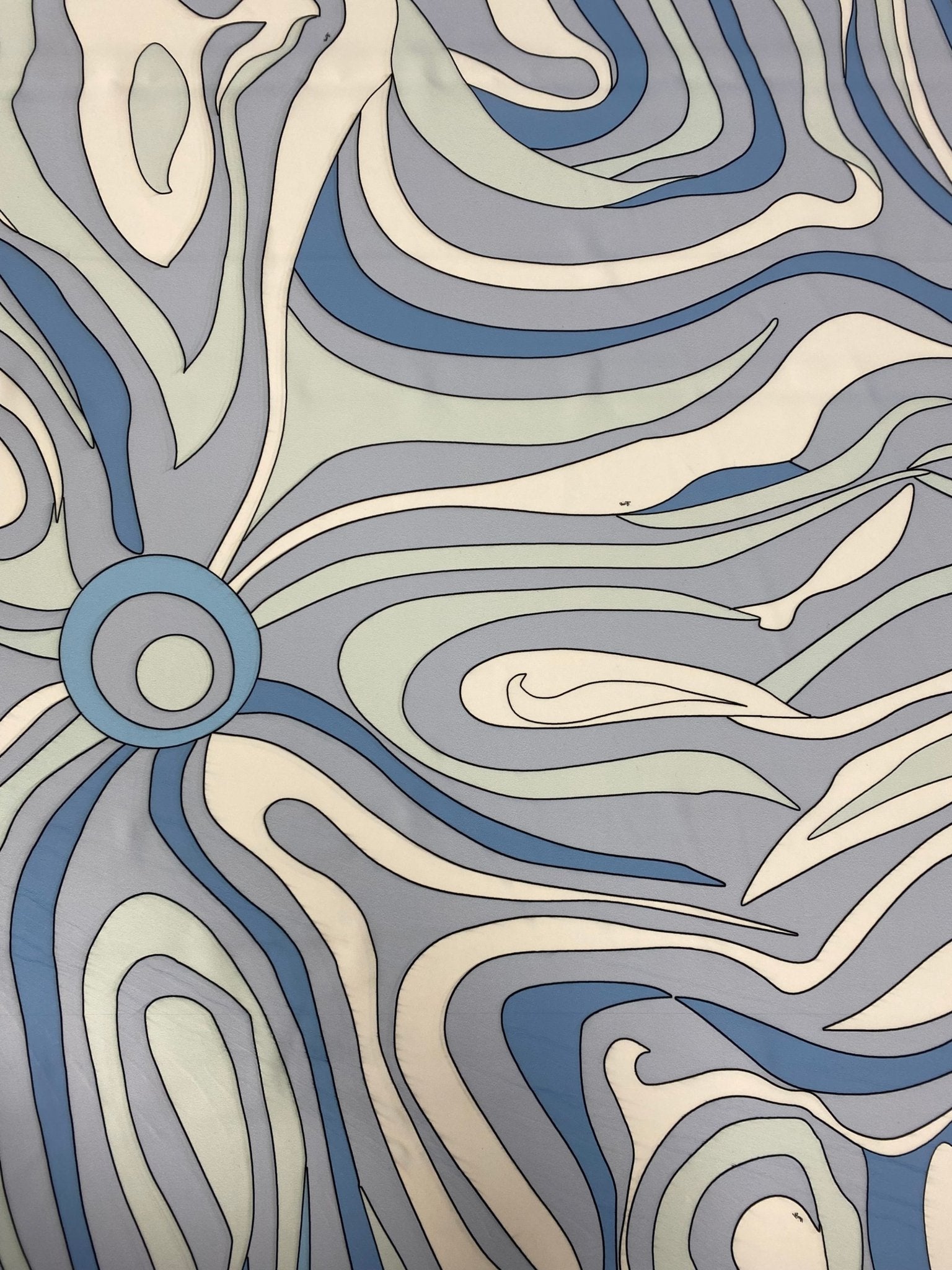 Abstract Swirl Pattern Fabric in Blue and Grey by the Metre - Whotex Fabrics London