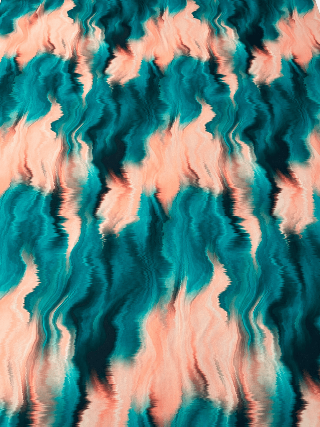 Abstract Teal Marble Satin Fabric by the Metre - Whotex Fabrics London