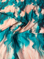 Abstract Teal Marble Satin Fabric by the Metre - Whotex Fabrics London