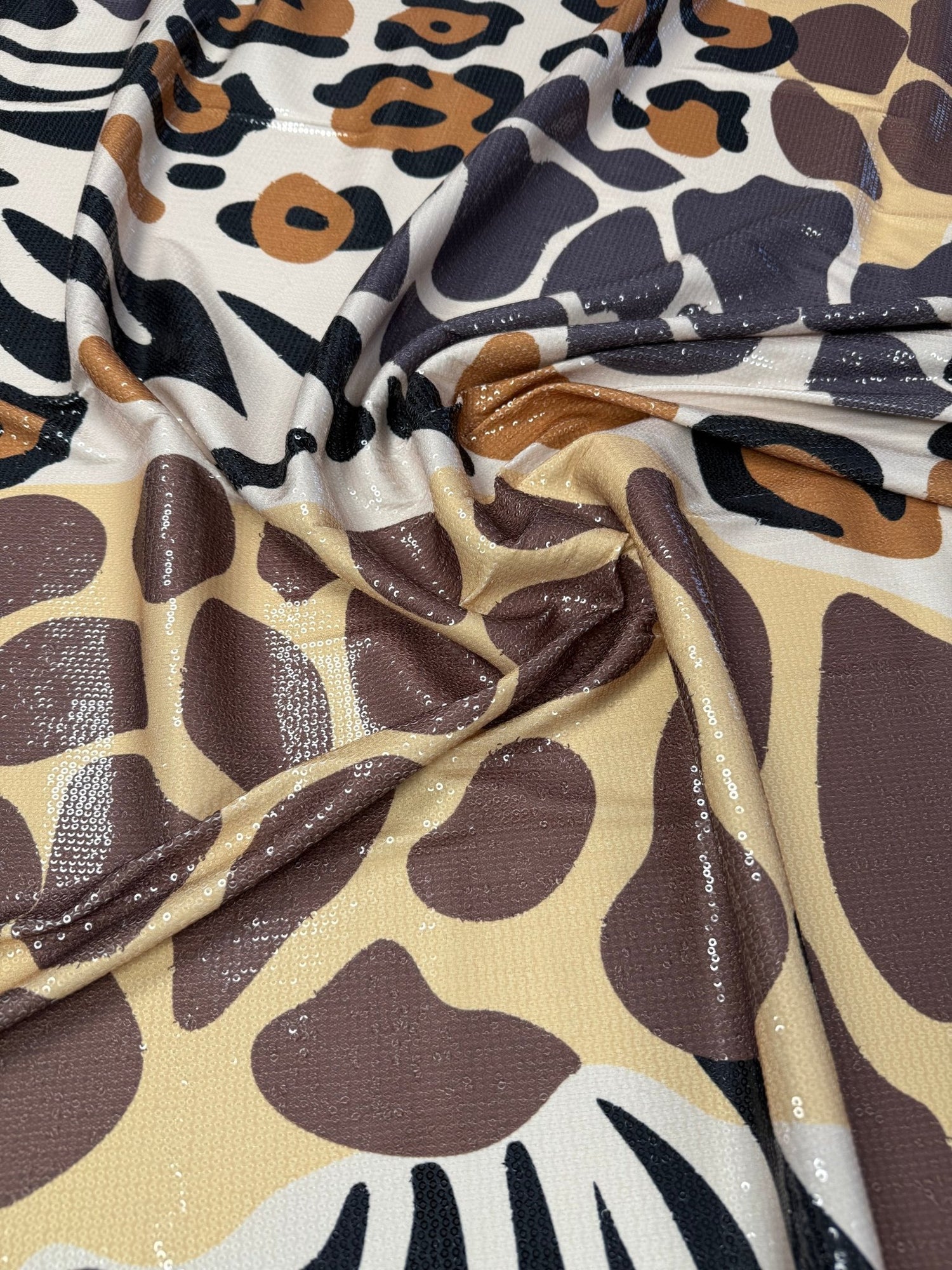 Animal Print Sequin Fabric by the Metre - Whotex Fabrics London