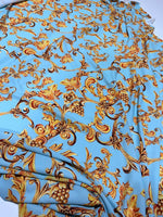 Baby Blue Fabric, Gold Baroque Print Fabric By The Yard - Whotex Online Fabric Store