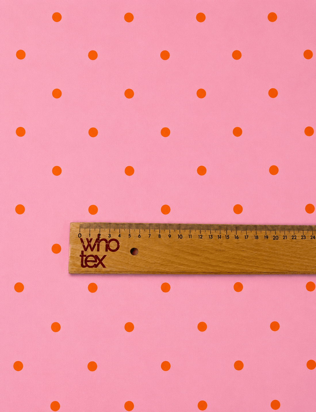 Baby Pink with Orange Polka Dot Satin Fabric by the Metre - Whotex Fabrics London