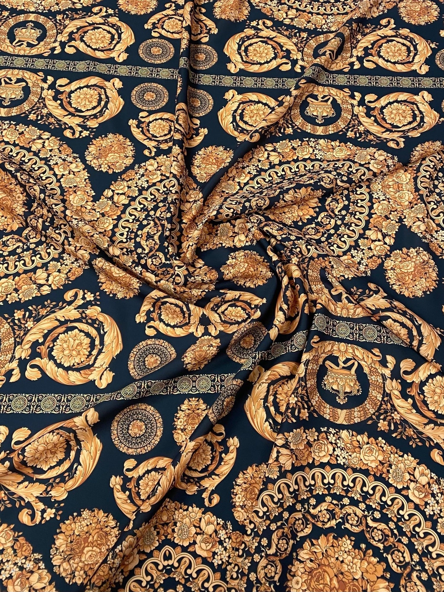 Baroque Black Gold Fabric by Metre - Whotex Fabrics London