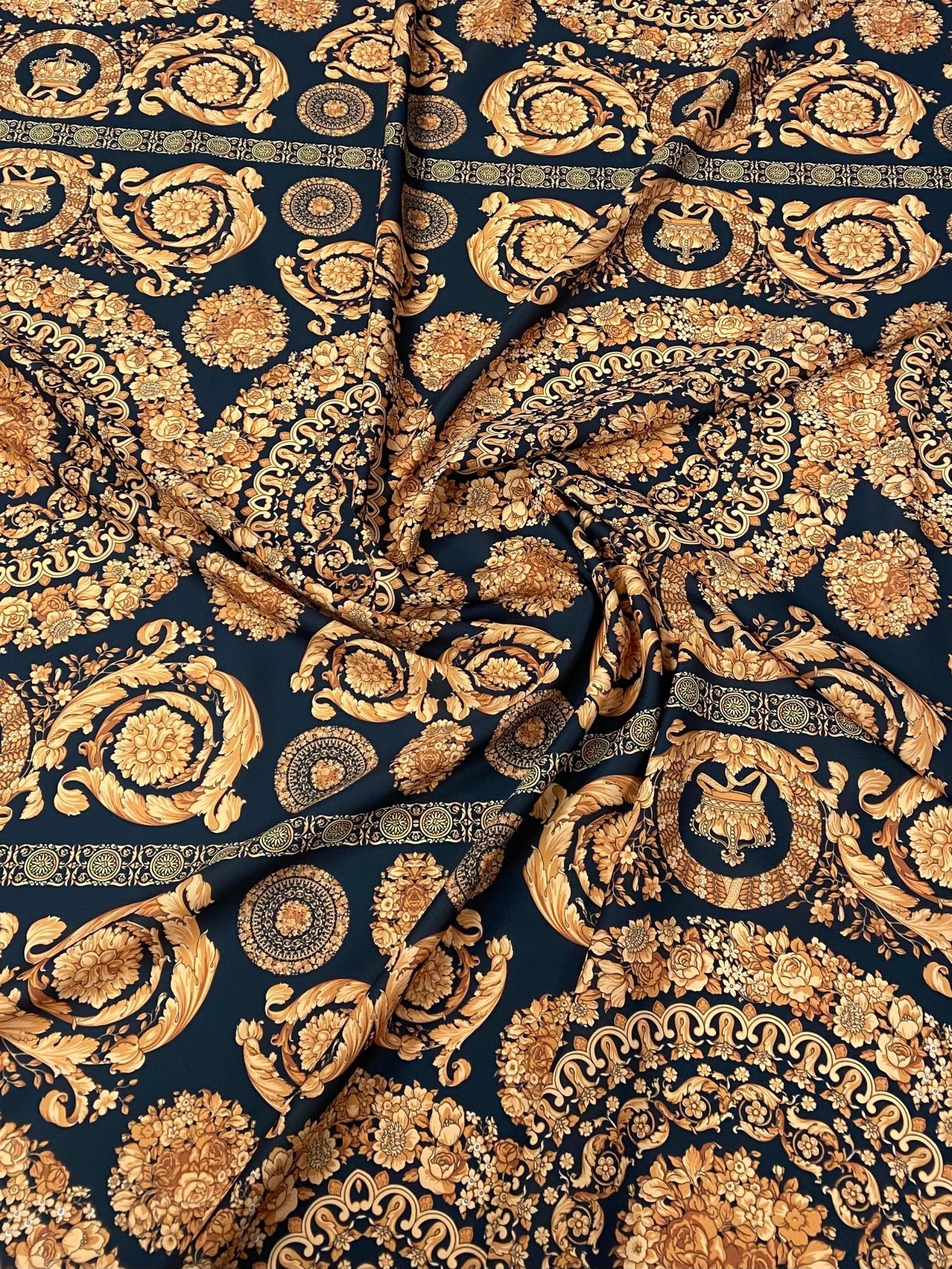 Baroque Black Gold Fabric by Metre - Whotex Fabrics London