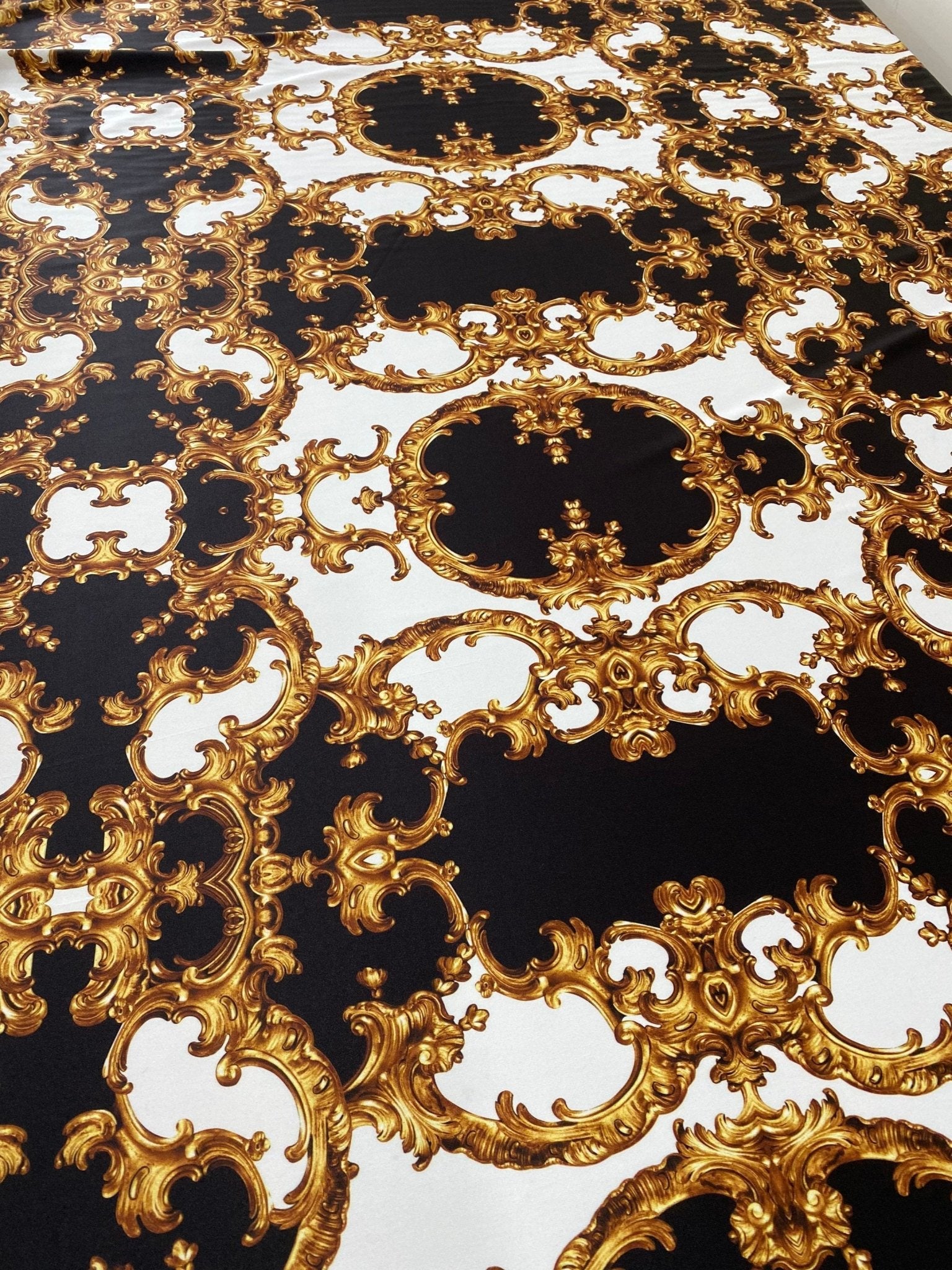 Baroque Black White Gold Pattern Fabric by the Yard for Elegant Crafts - Whotex Online Fabric Store