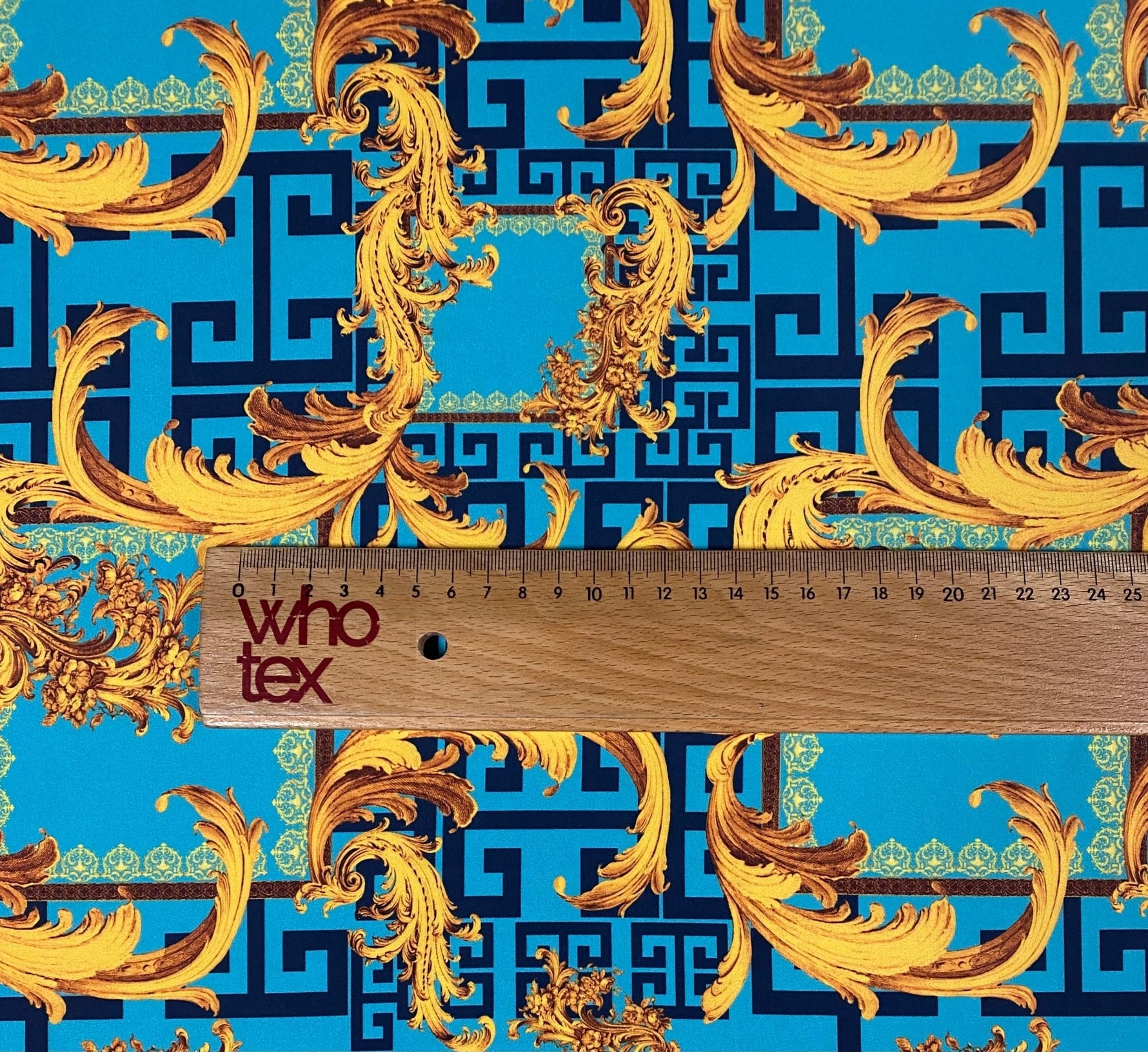 Baroque Blue & Gold Fabric – Ornate Italian Style Print by the Metre - Whotex Fabrics London