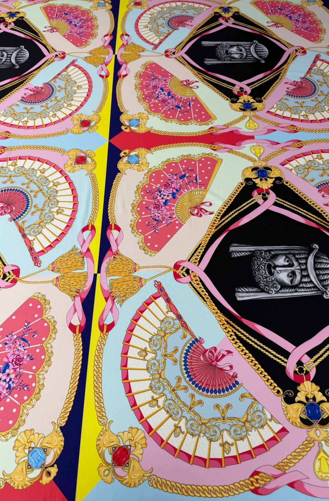 Baroque Chain & Mask Print Spandex Fabric - Whotex Fabrics London