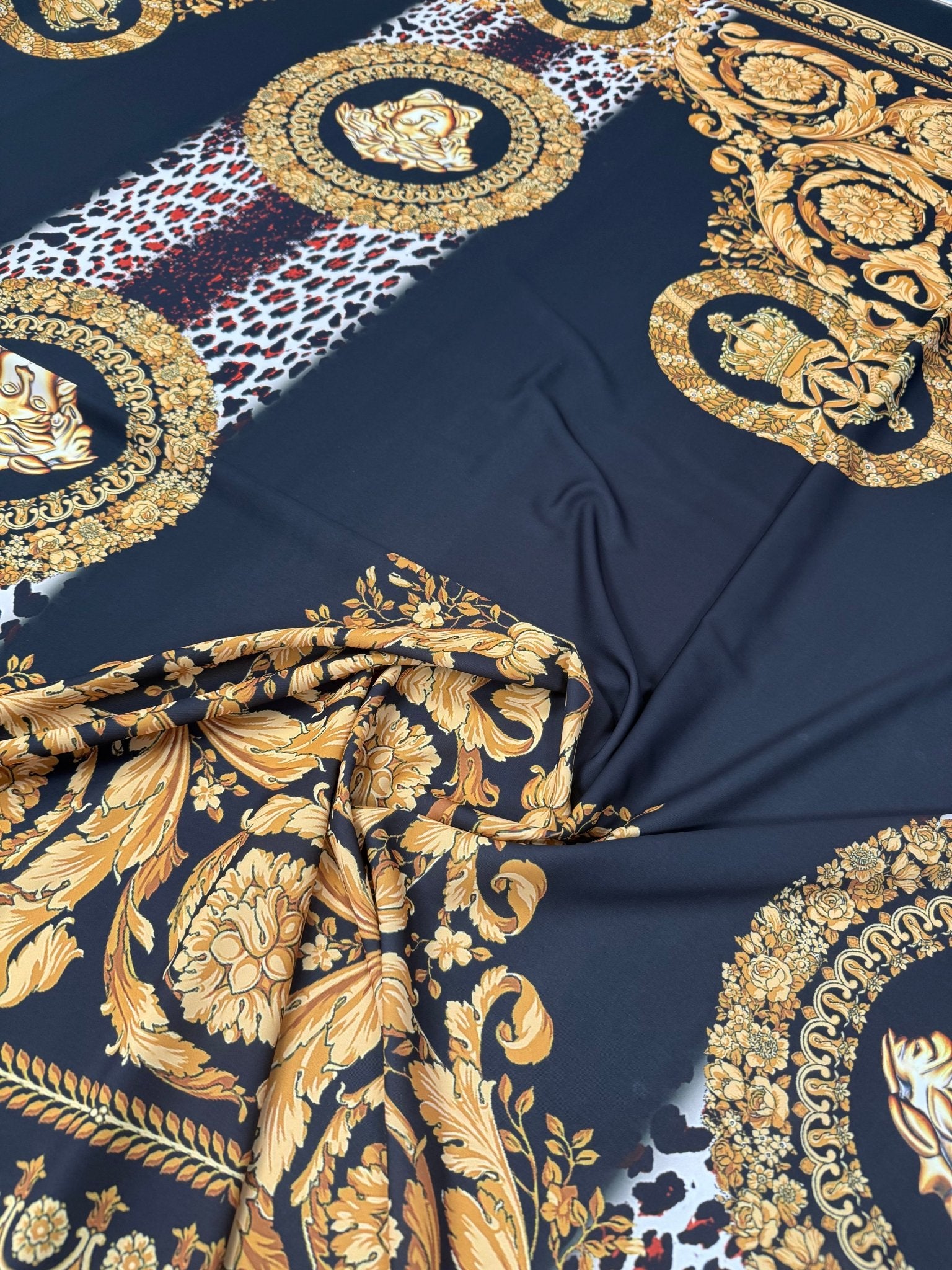 Baroque Chain Print Crepe Fabric - Whotex Fabrics London