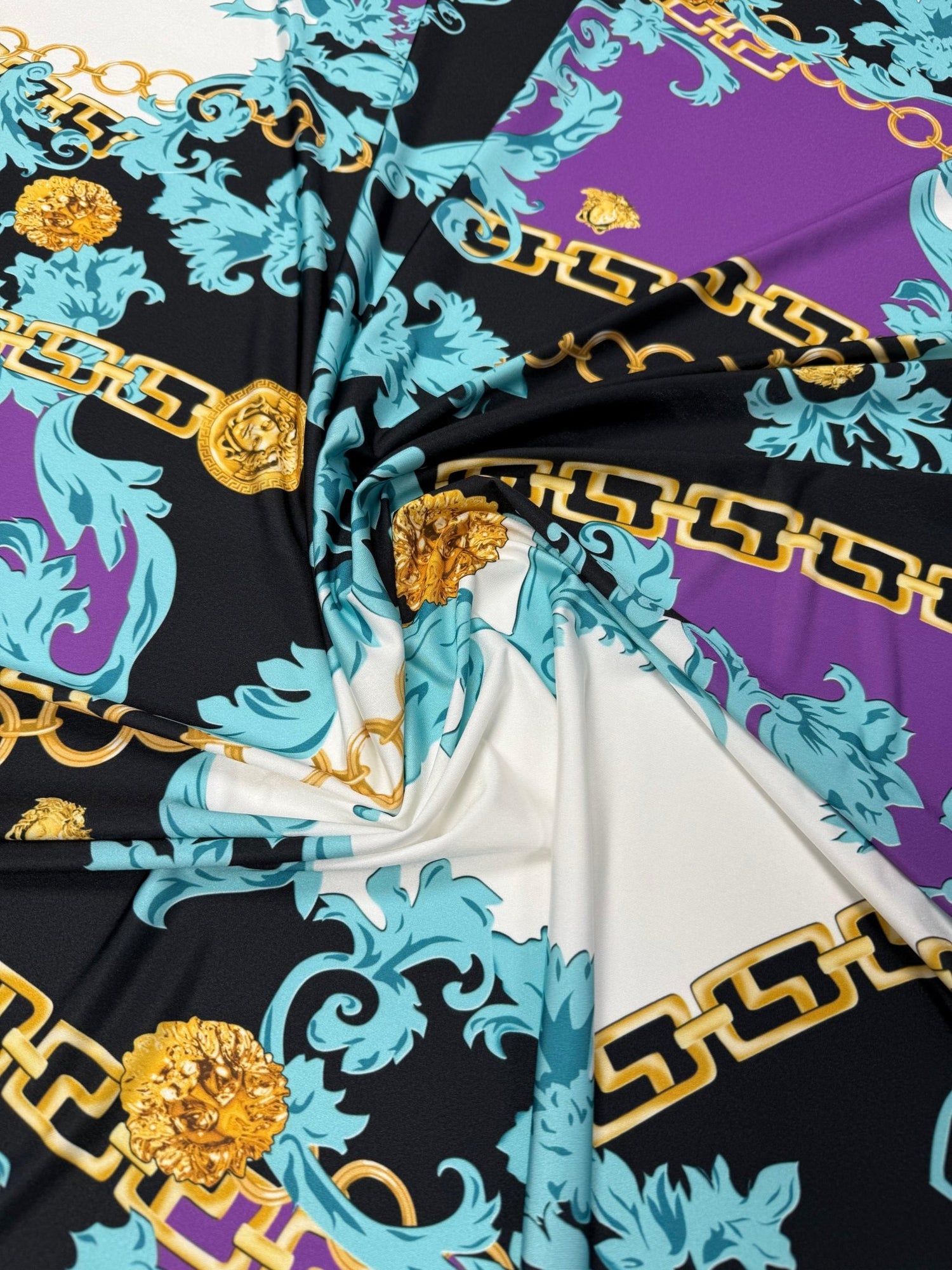 Baroque Chain Print Lycra Stretch Fabric by the Metre - Whotex Fabrics London