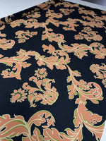Baroque Floral Crepe Fabric by the Metre – Black Peach Green Design - Whotex Online Fabric Store