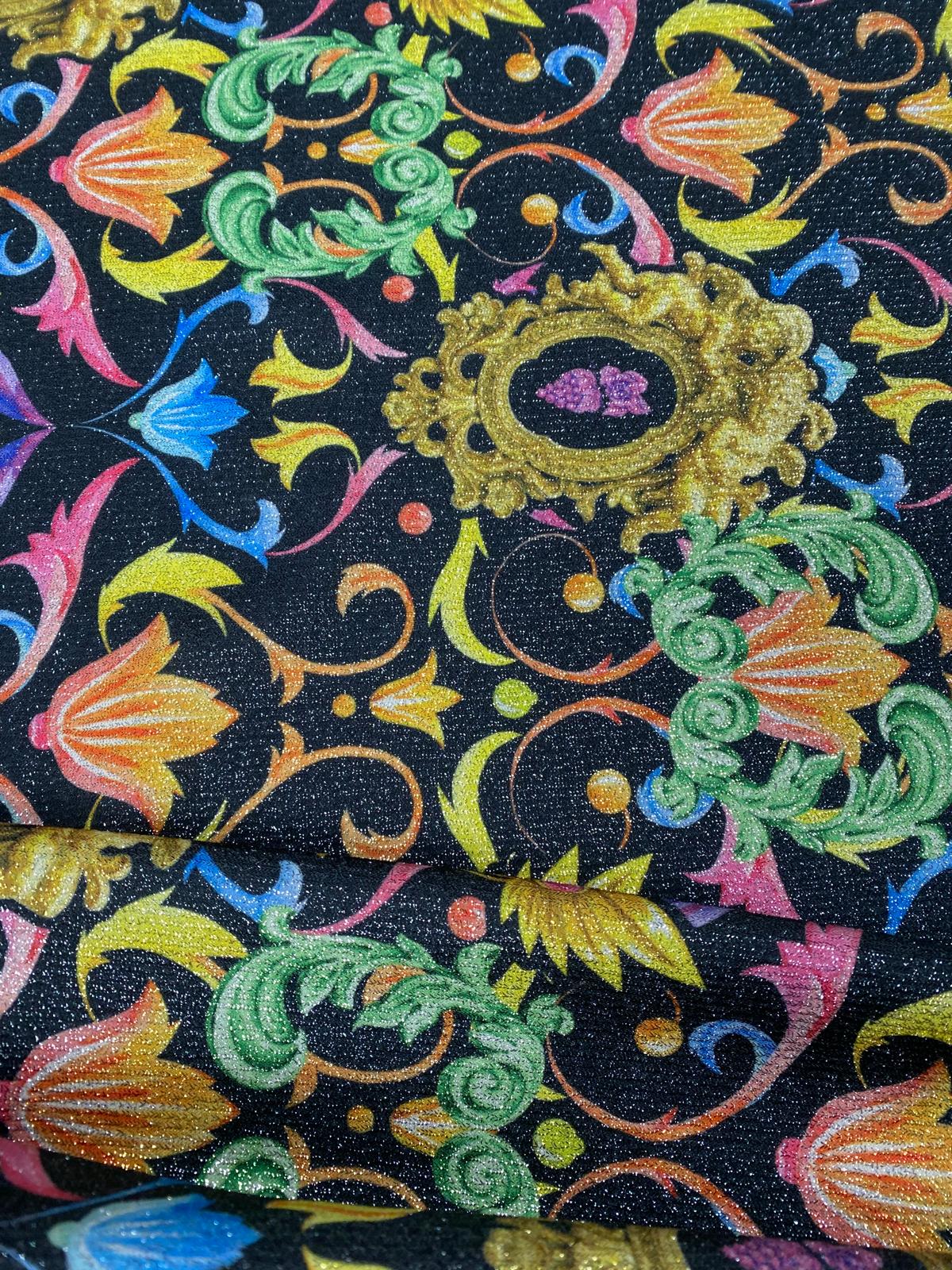 Baroque Floral Lurex Fabric by the Metre - Whotex Fabrics London