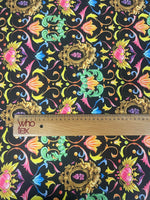 Baroque Floral Spandex Fabric with Gold Motifs - Whotex Fabrics London