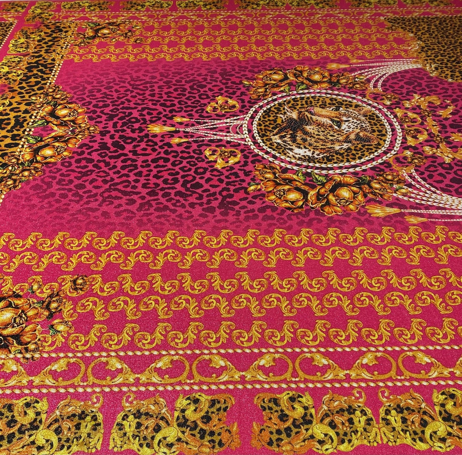 Baroque Leopard Lurex Fabric by the Metre - Whotex Fabrics London