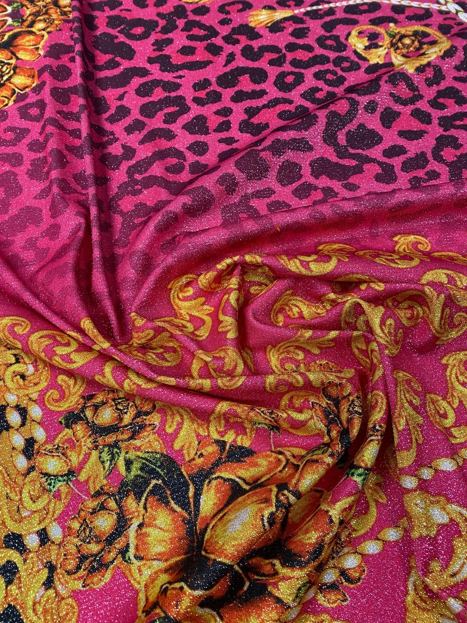 Baroque Leopard Lurex Fabric by the Metre - Whotex Fabrics London