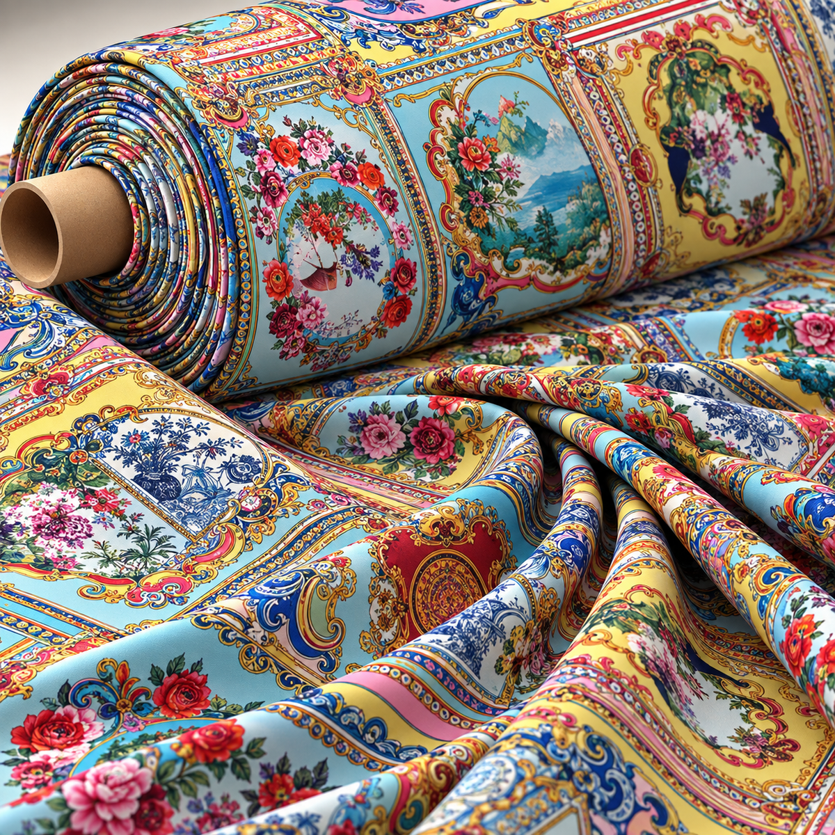 Baroque Panel Print Crepe Fabric by the Metre - Whotex Fabrics London