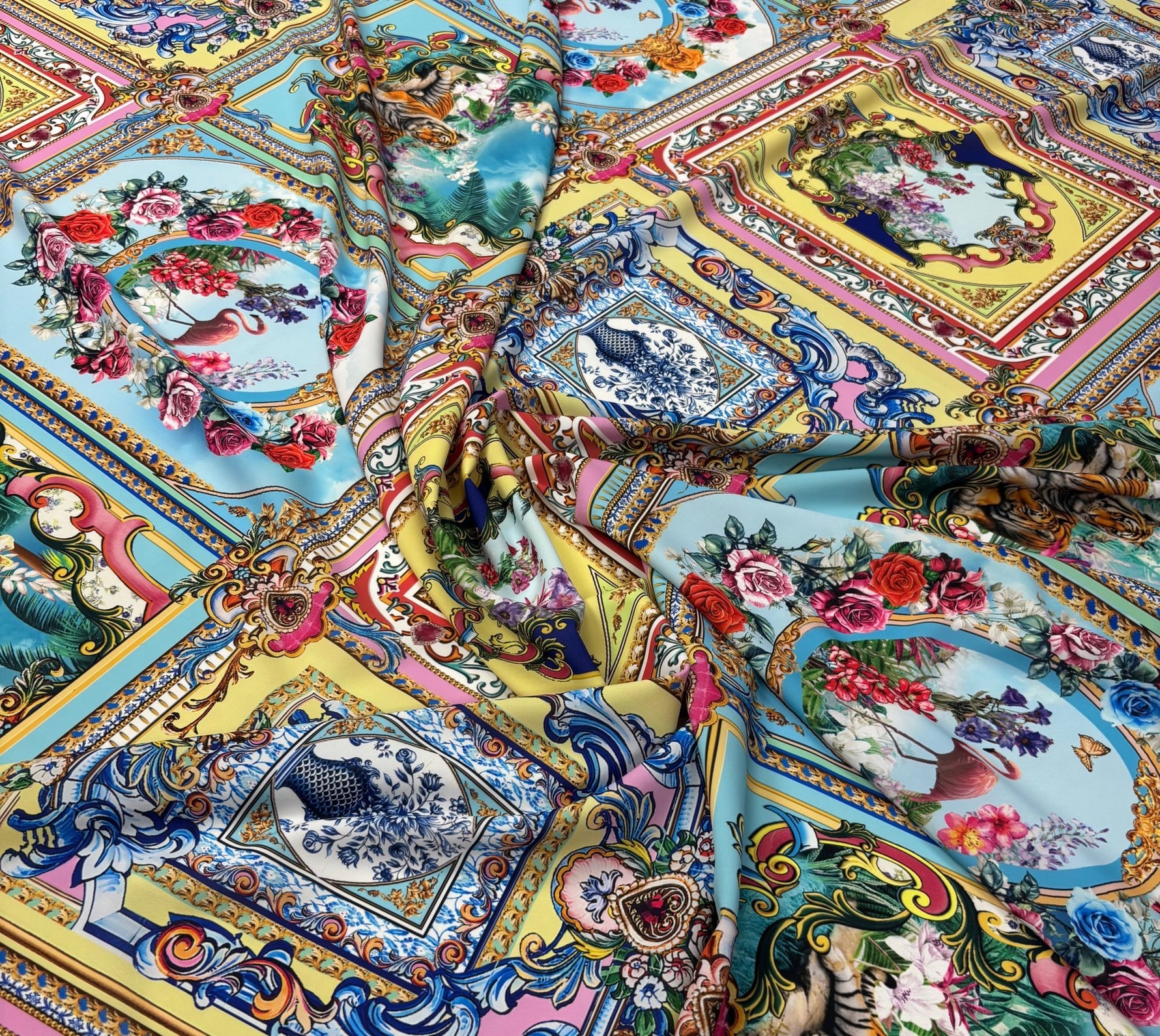 Baroque Panel Print Crepe Fabric by the Metre - Whotex Fabrics London