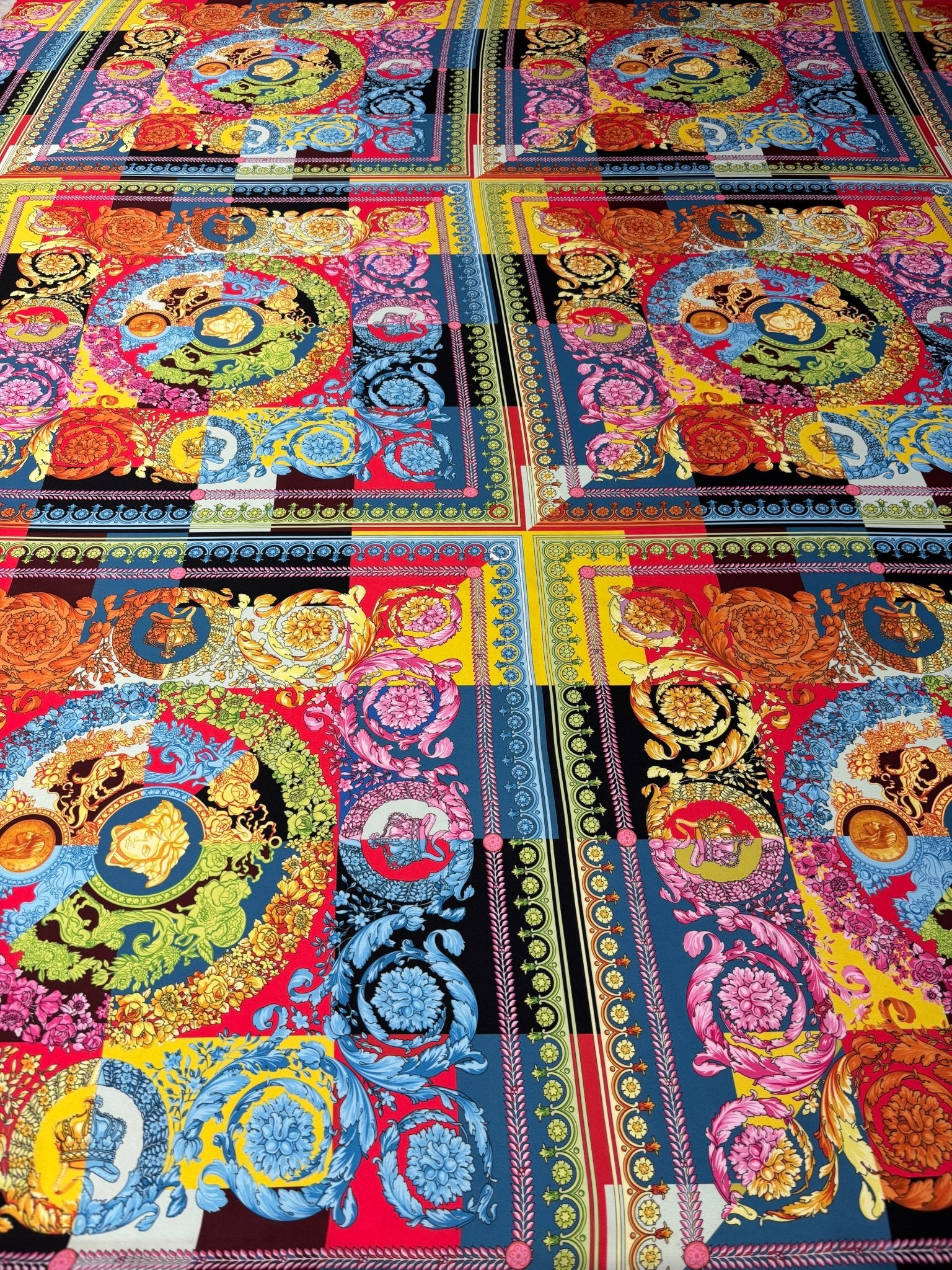 Baroque Patchwork Satin Fabric by the Metre - Whotex Fabrics London