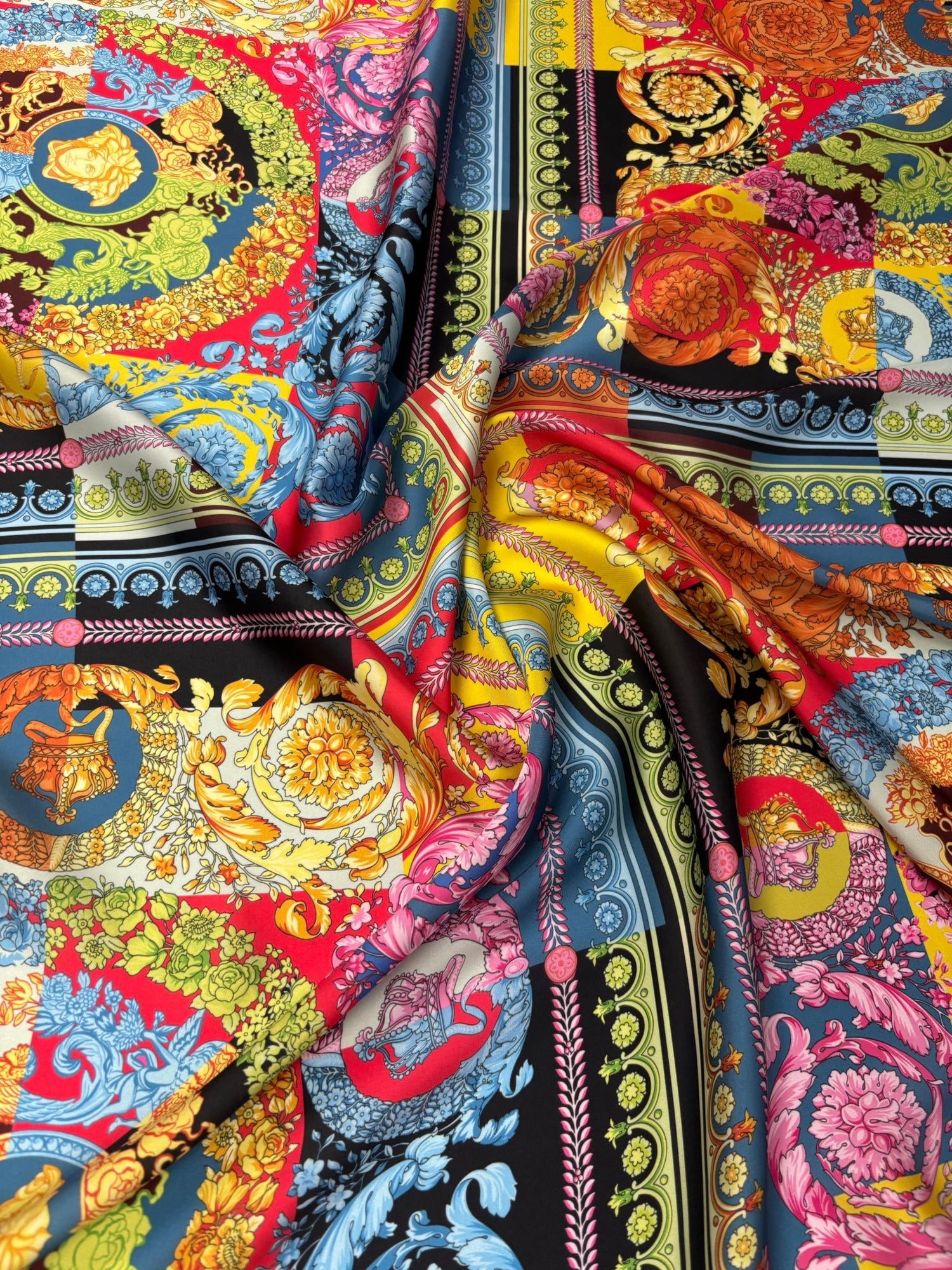 Baroque Patchwork Satin Fabric by the Metre - Whotex Fabrics London