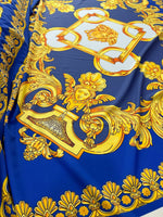 Baroque pattern fabric, Blue Silky Crepe Fabric , Fabric by the yard, Panel Fabric 150*100cm // 1.64 * 1.09 yard - Whotex Online Fabric Store