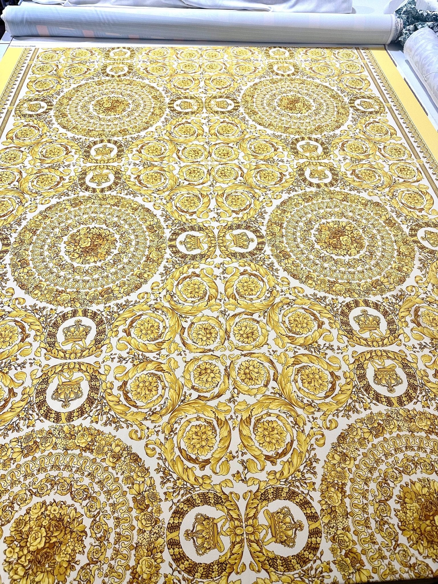 Baroque Pattern Fabric, Gold White Color Fabric By The Yard - Whotex Online Fabric Store