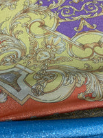 Baroque Pattern Fabric with Orange Border and Gold Accents Sold by Metre - Whotex Fabrics London