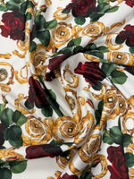 Baroque Rose Print Spandex Fabric by the Metre - Whotex Fabrics London