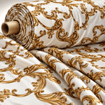 Baroque Scroll Print Gold Cream Fabric by the Metre - Whotex Fabrics London