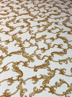 Baroque Scroll Print Gold Cream Fabric by the Metre - Whotex Fabrics London