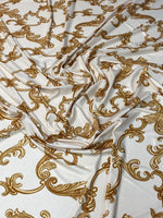 Baroque Scroll Print Gold Cream Fabric by the Metre - Whotex Fabrics London