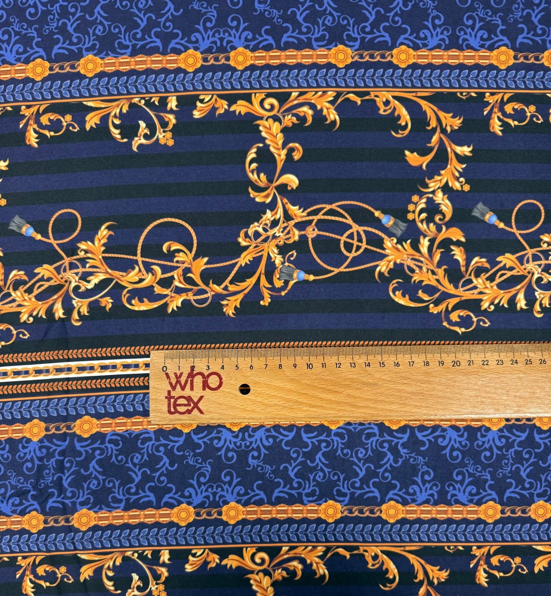Baroque Stripe Moss Crepe Fabric by the Metre - Whotex Fabrics London
