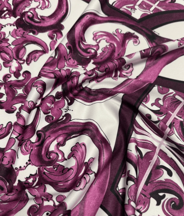 Baroque Style Purple Ornamental Fabric By Metre - Whotex Fabrics London