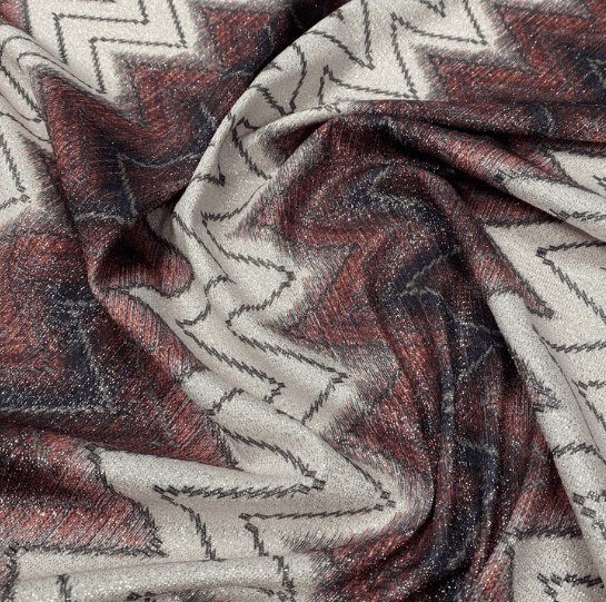 Beige and Burgundy Chevron Lurex Fabric by the Metre - Whotex Fabrics London