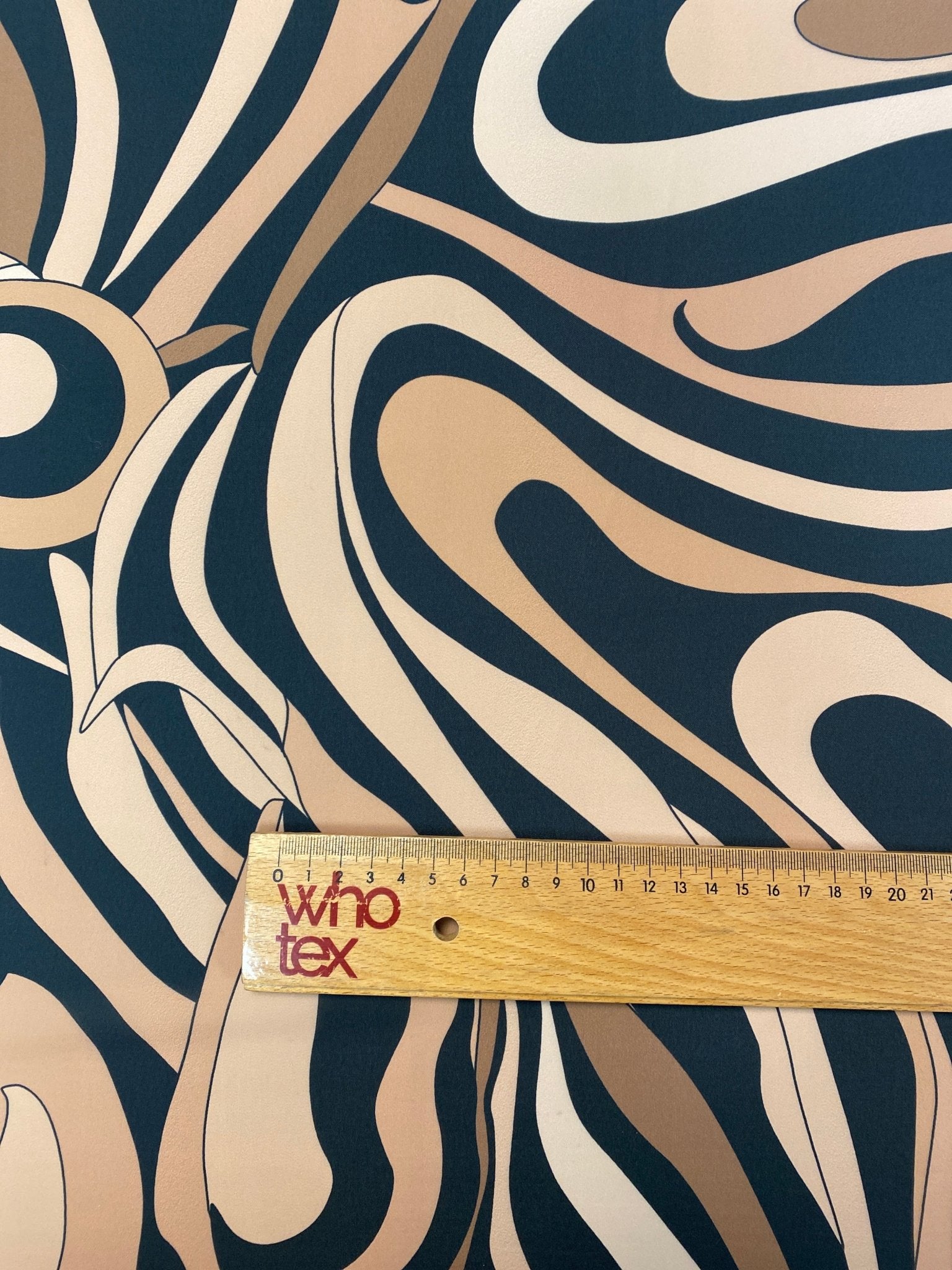 Beige Black Abstract Wave Fabric by the Metre - Whotex Fabrics London