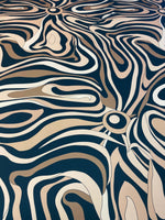 Beige Black Abstract Wave Fabric by the Metre - Whotex Fabrics London