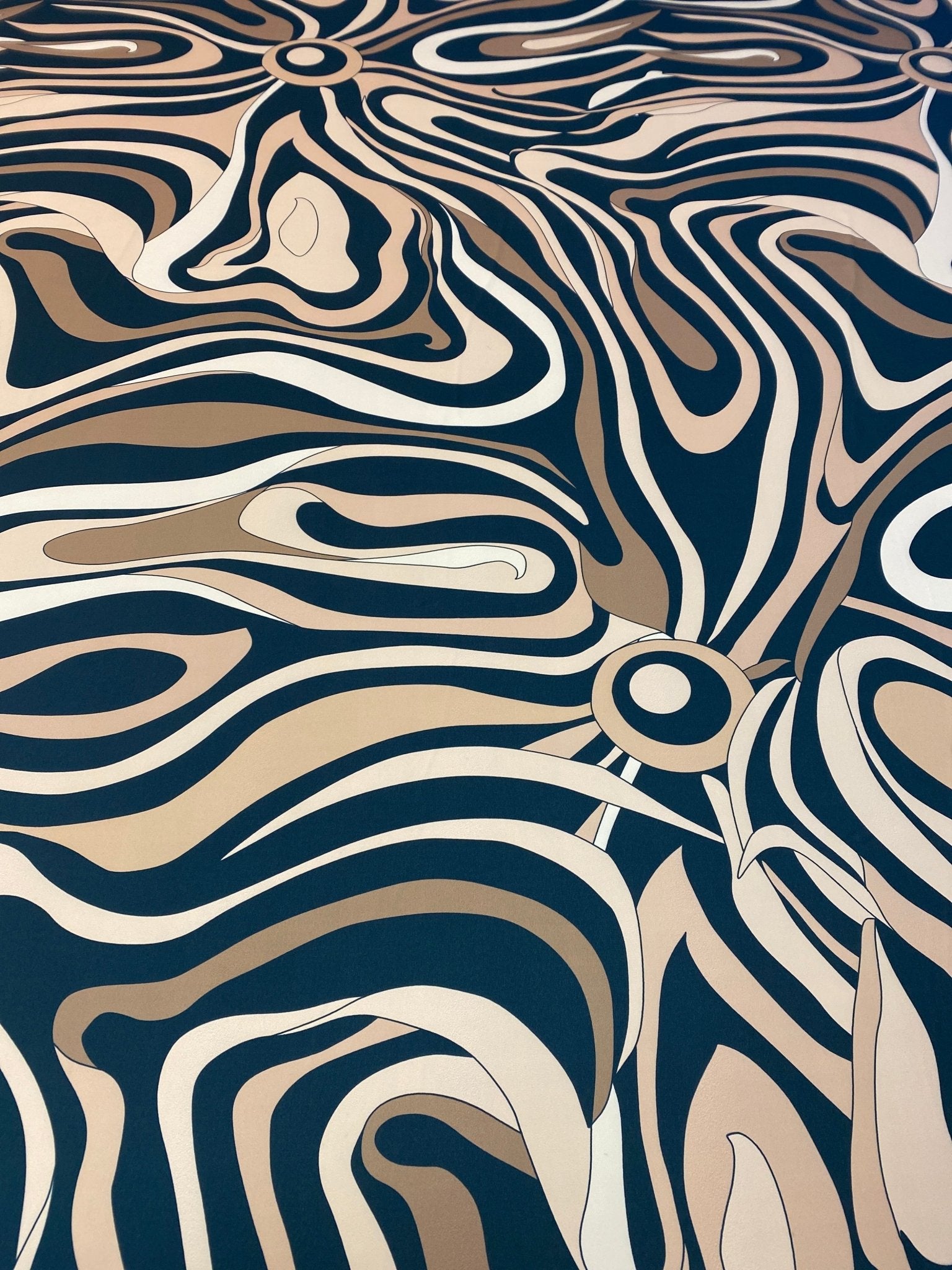 Beige Black Abstract Wave Fabric by the Metre - Whotex Fabrics London
