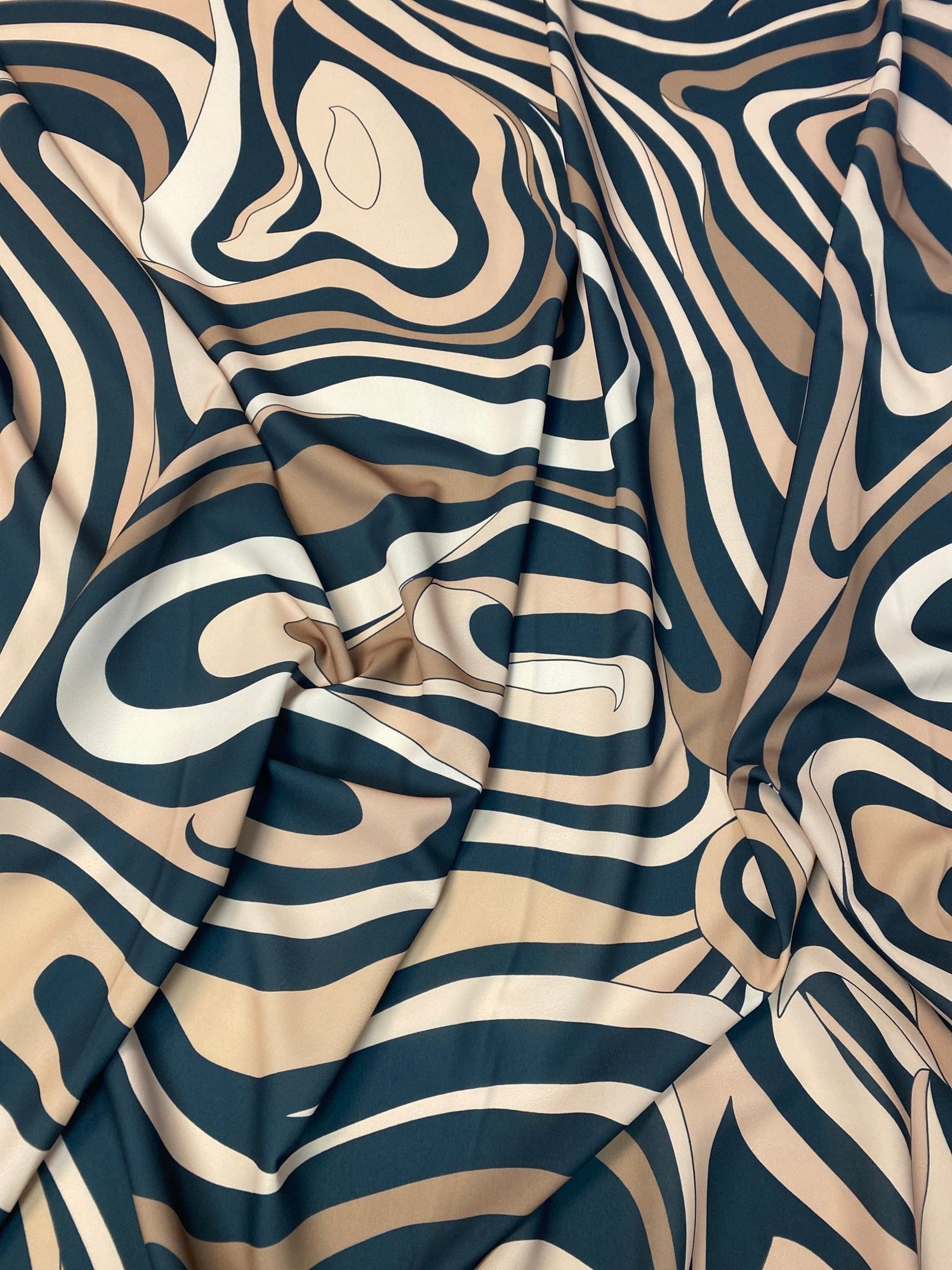 Beige Black Abstract Wave Fabric by the Metre - Whotex Fabrics London