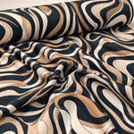 Beige Black Abstract Wave Stretch Scuba Fabric by the Metre - Whotex Fabrics London