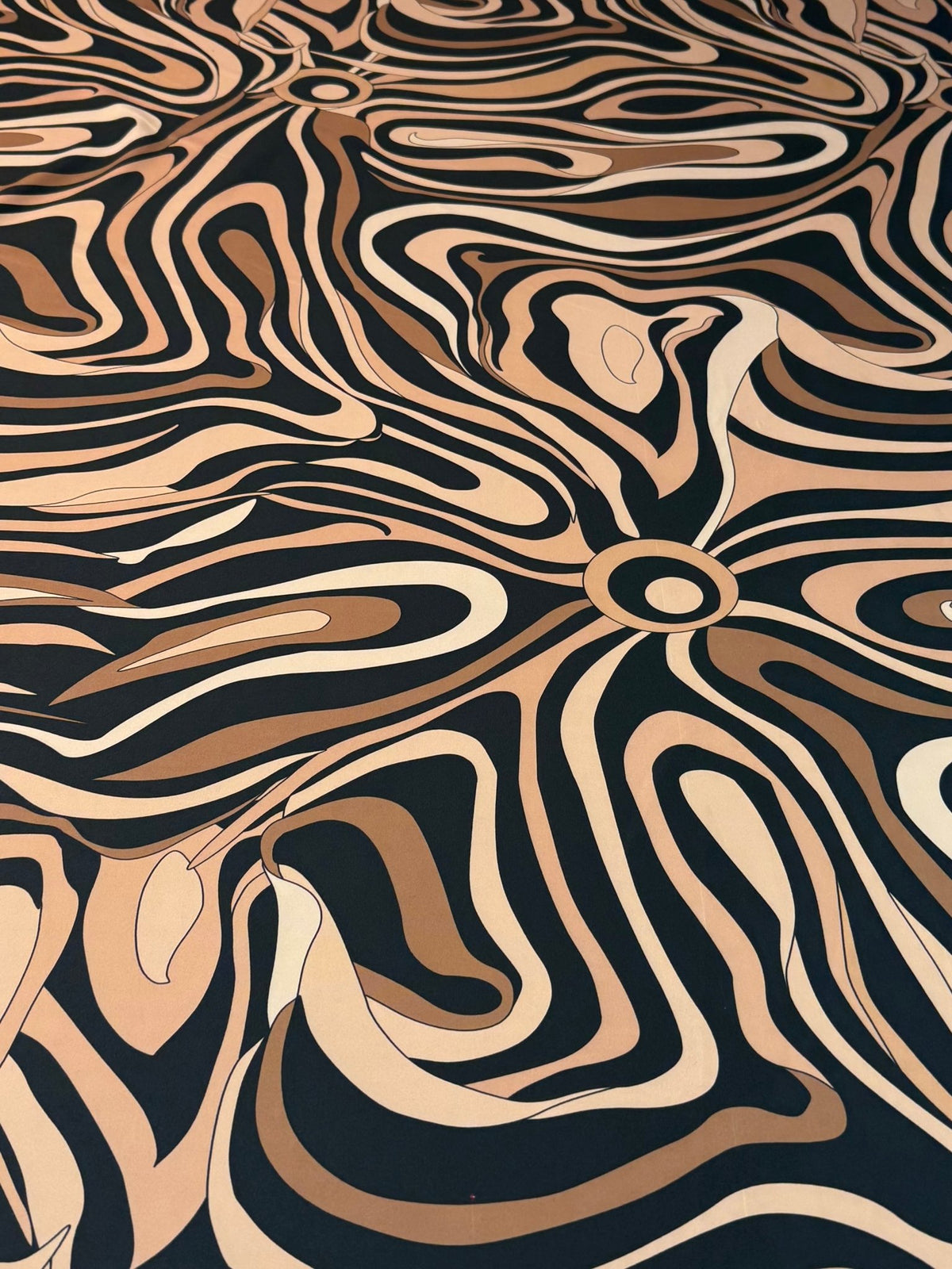 Beige Black Abstract Wave Stretch Scuba Fabric by the Metre - Whotex Fabrics London