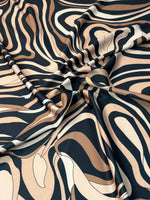 Beige Black Abstract Wave Stretch Scuba Fabric by the Metre - Whotex Fabrics London