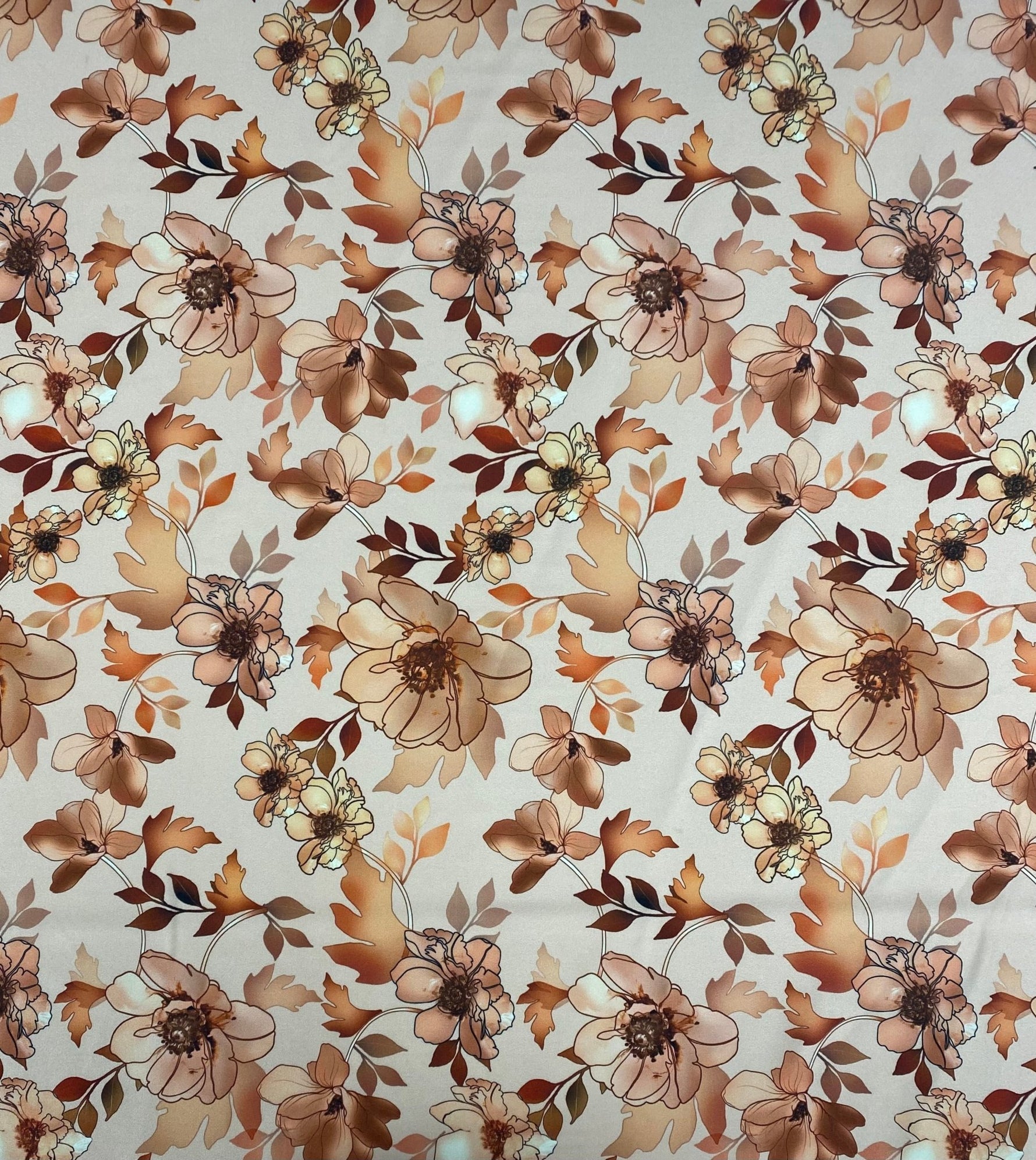 Beige Floral Fabric – Brown & Cream Flower Print by the Metre - Whotex Fabrics London