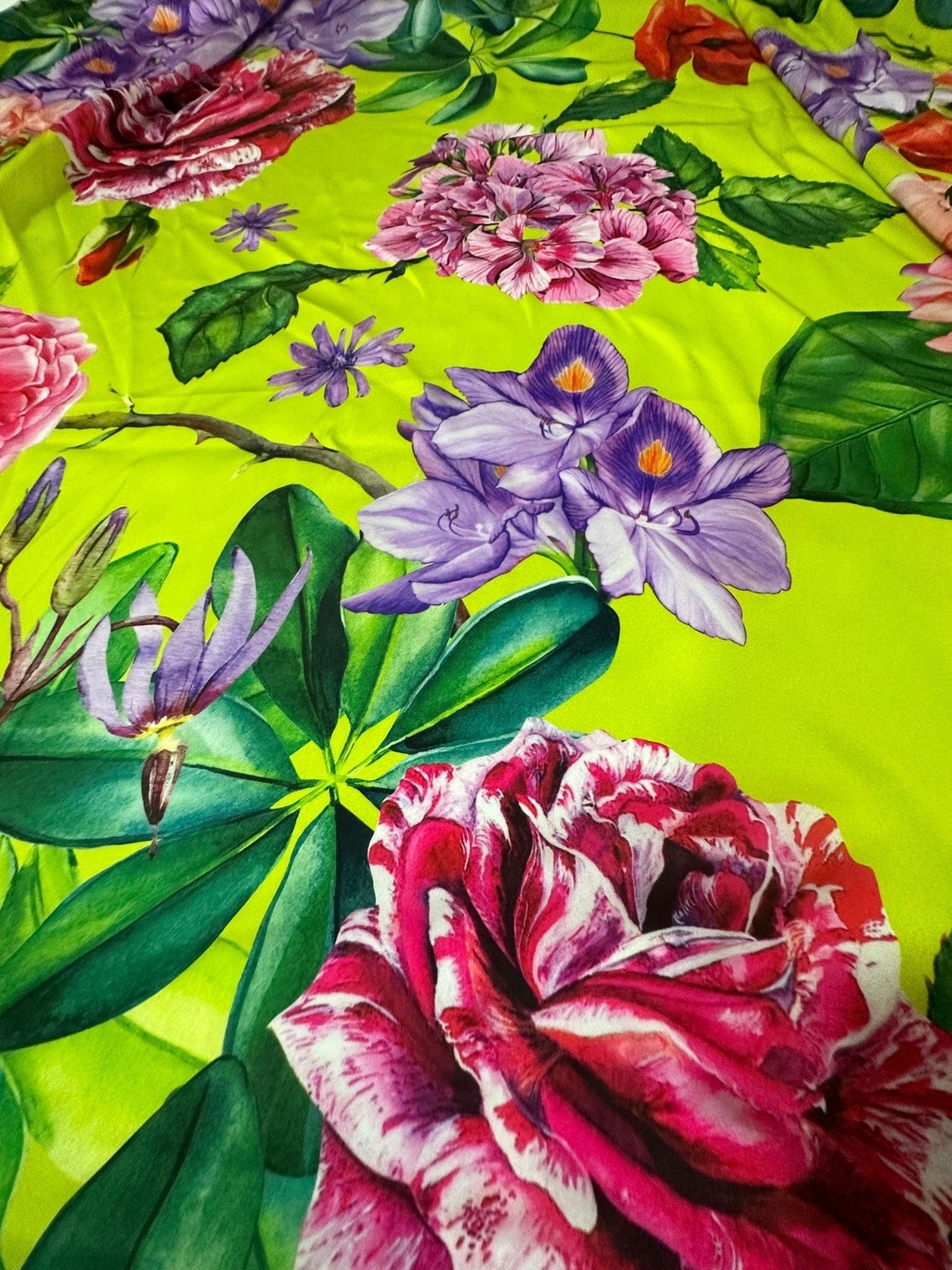 Big Floral Pattern Fabric, Rose Pattern Fabric, Neon Green Fabric - Whotex Online Fabric Store
