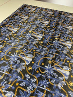 Black and Blue Tropical Fabric with Gold Chains – Exotic Jungle - Inspired Print - Whotex Online Fabric Store