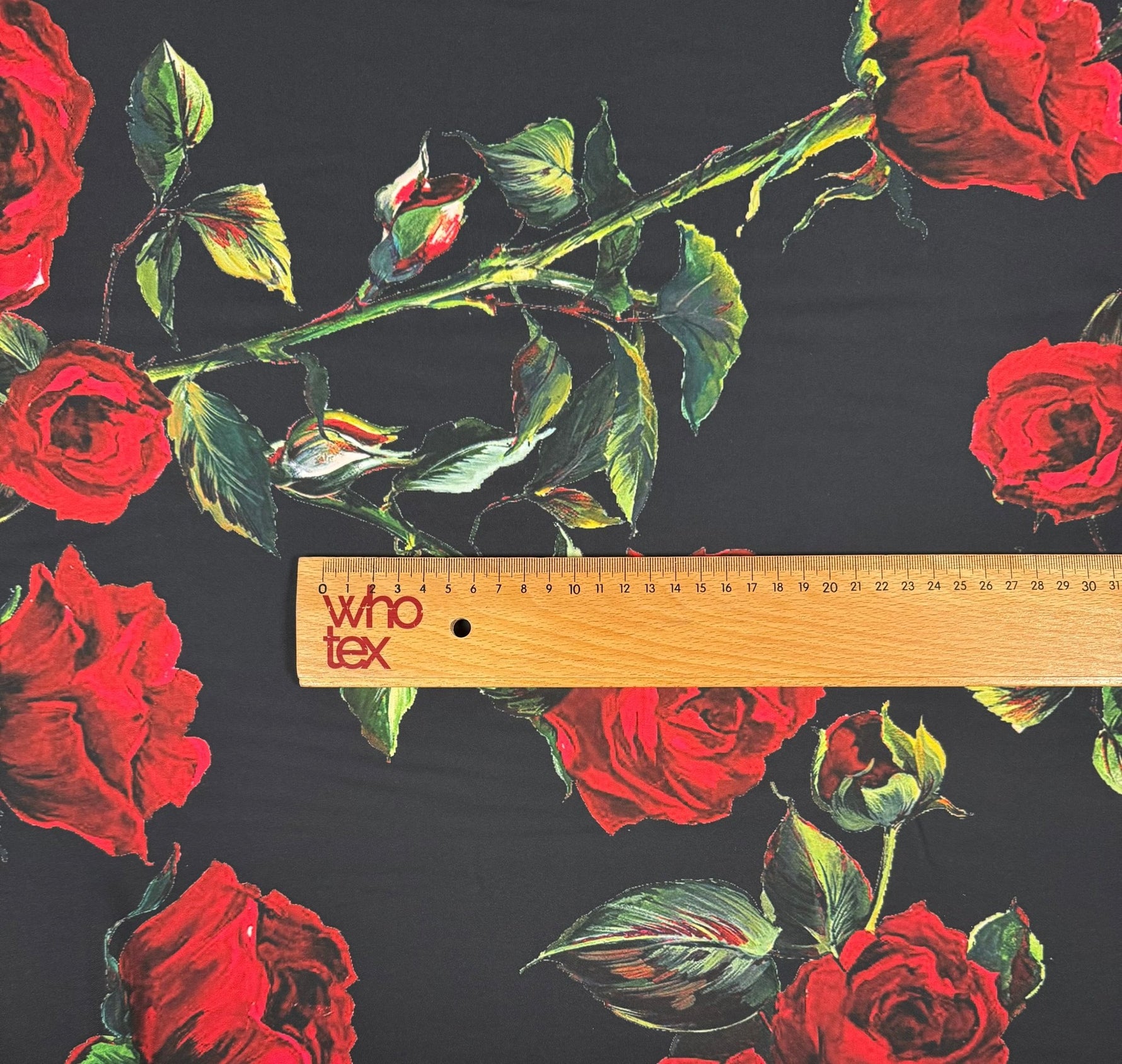 Black and Red Floral Rose Pattern Fabric for Sewing and Crafts – Custom Printed Fabric on Satin, Crepe, Spandex or Chiffon - Whotex Fabrics London