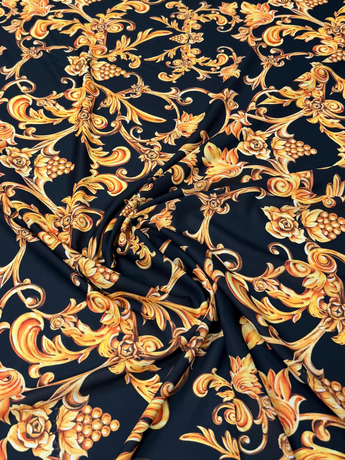 Black Baroque Crepe Fabric by the Metre - Whotex Fabrics London