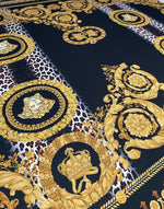 Black Baroque Gold Crepe Fabric by the Metre - Whotex Fabrics London