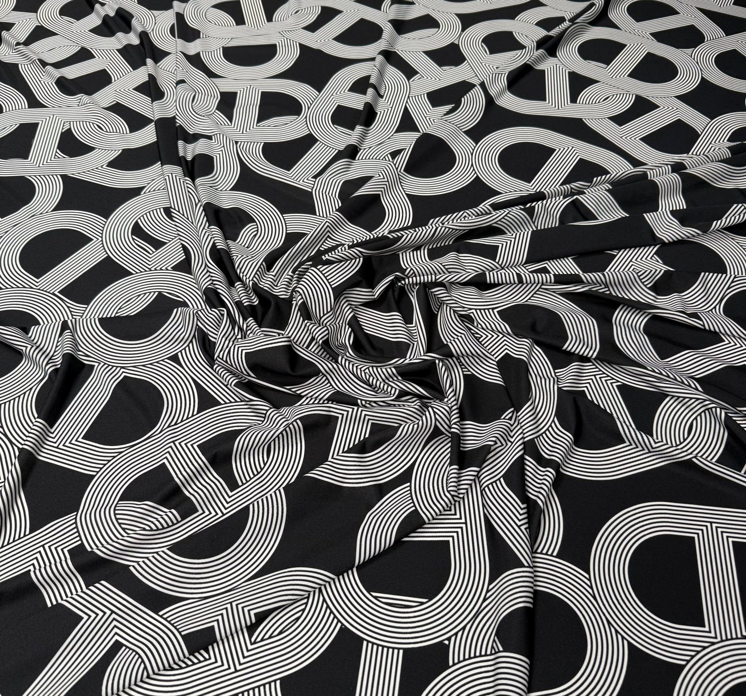 Black Geometric Pattern Fabric by the Metre - Whotex Fabrics London