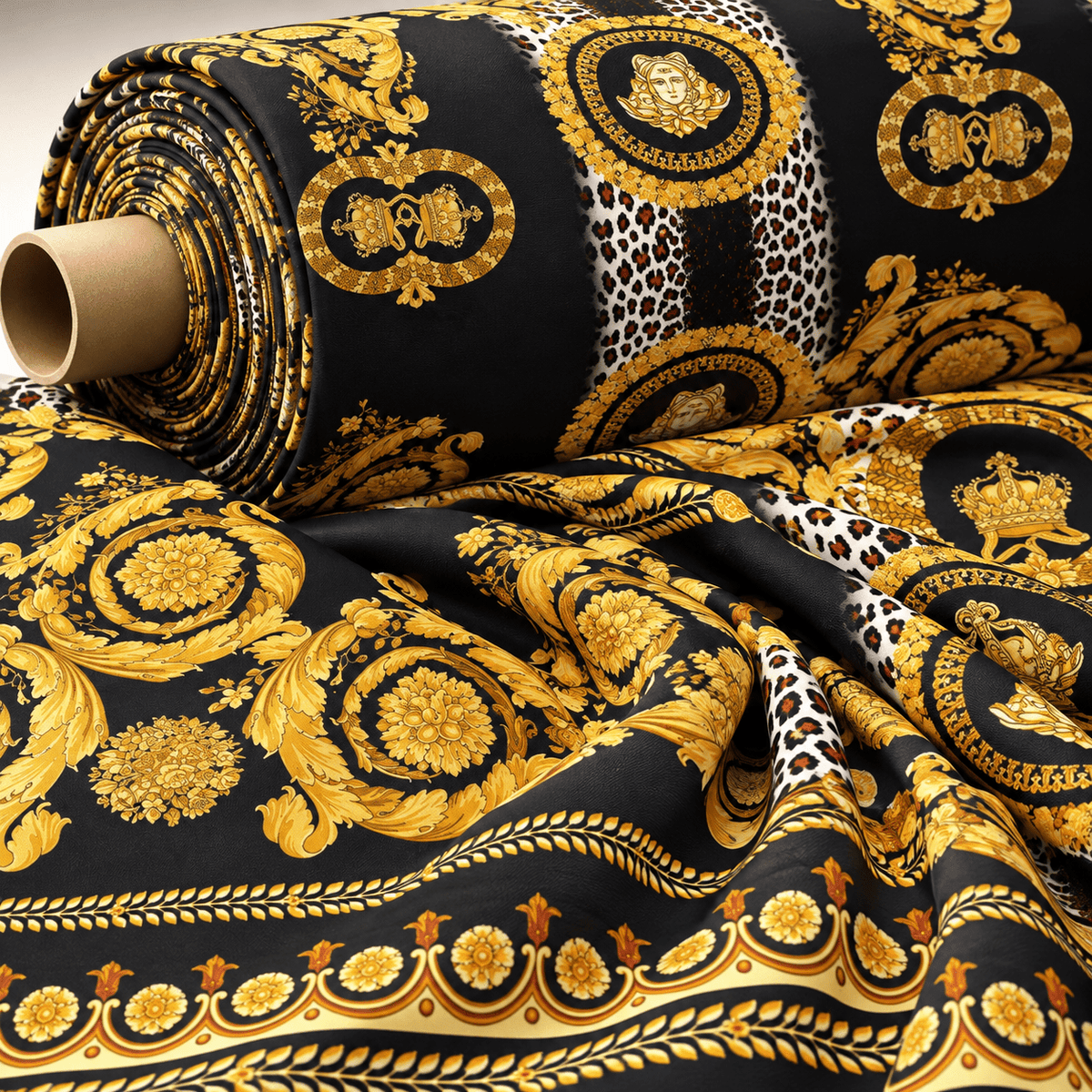 Black Gold Baroque Upholstery Fabric by the Metre - Whotex Fabrics London