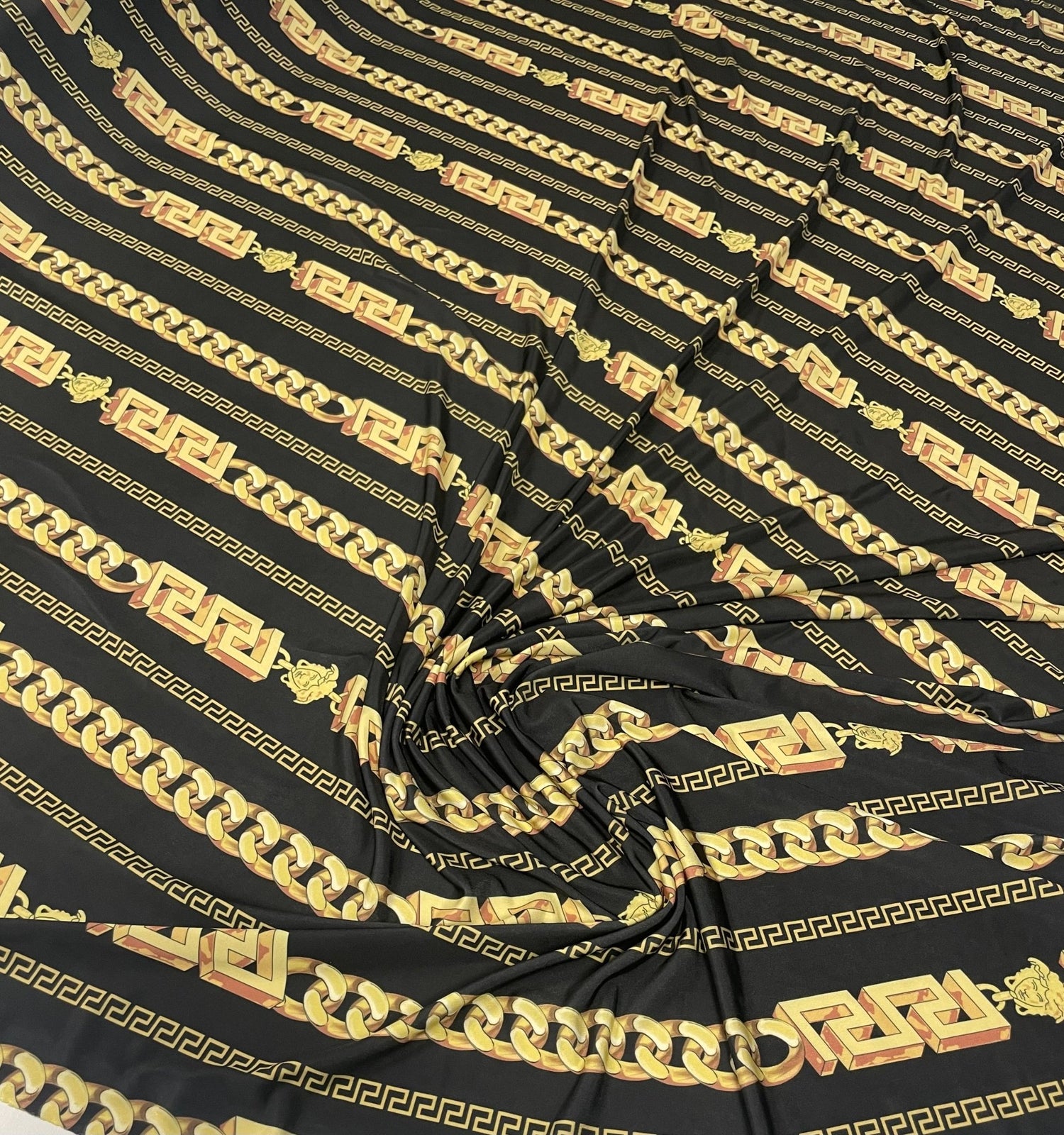 Black Gold Chain Print Fabric by the Metre - Whotex Fabrics London