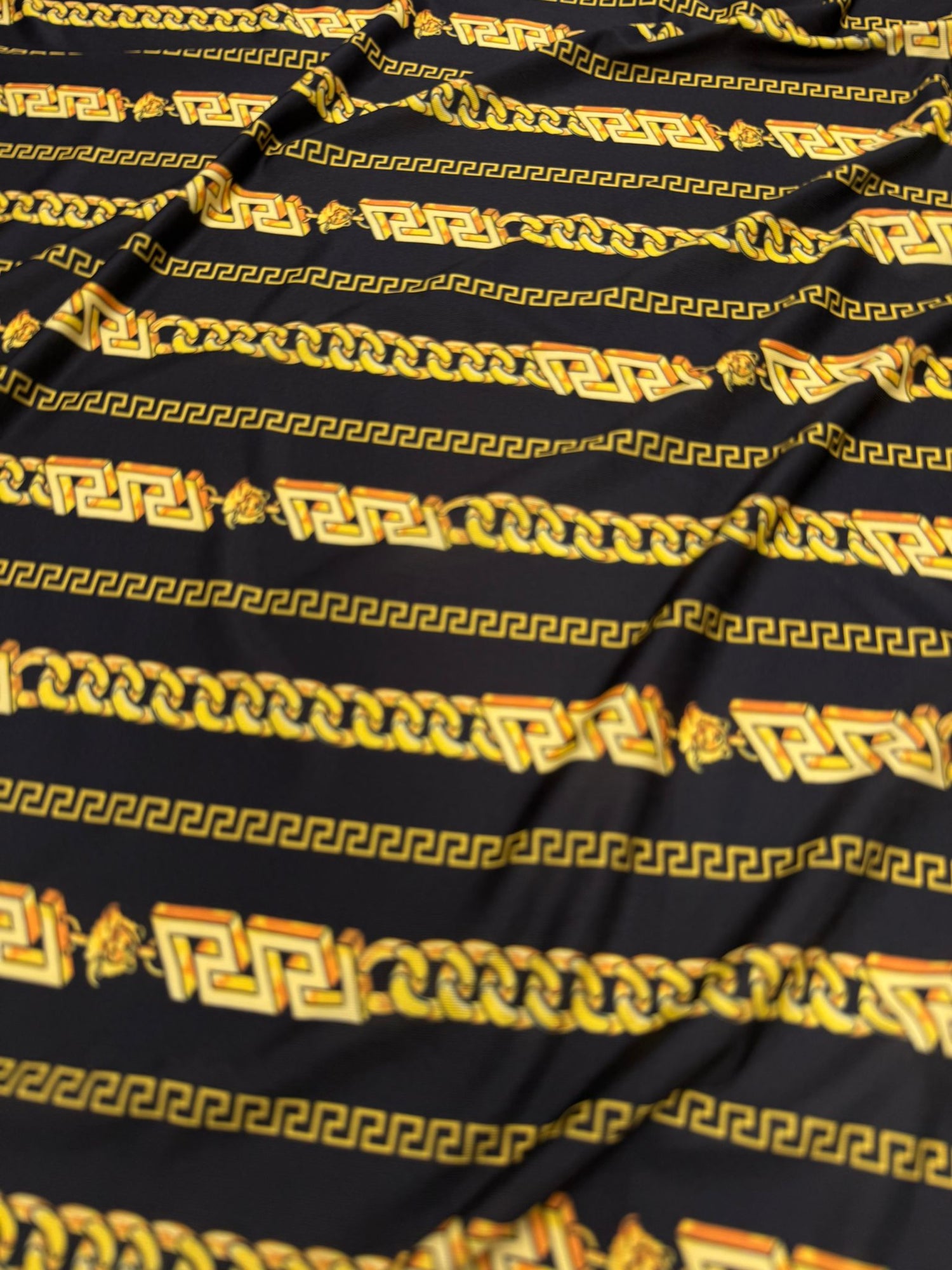 Black Gold Chain Print Fabric by the Metre - Whotex Fabrics London